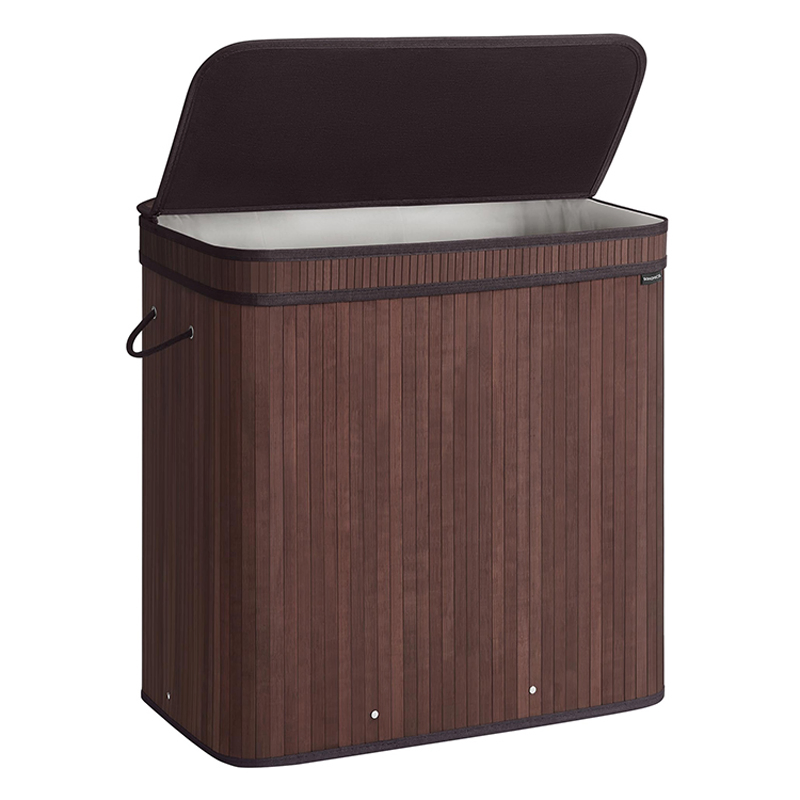 Bamboo Folding Laundry Basket with Cotton Rope Liner Handle Clothes Toy Storage Bambo Fabric Laundry Hamper