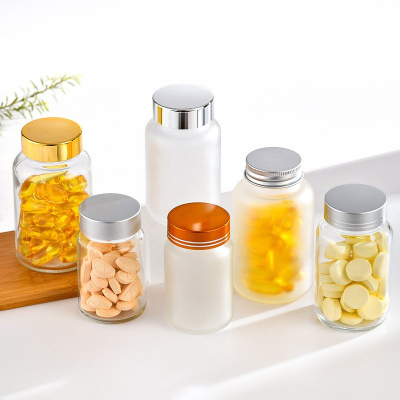 Empty Medicine Capsule Container Custom Frosted 60ml 120ml 150ml Glass Pill Bottle