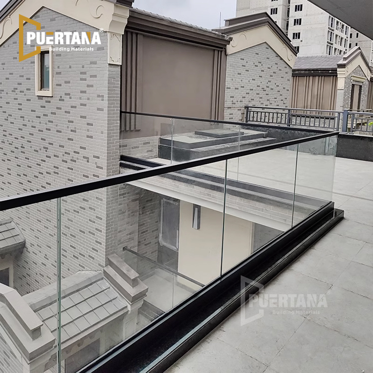 Aluminum U Channel Glass Railing Stainless Steel Handrail Frameless Glass Balustrade Balcony Deck Base Rail Stairs Railing