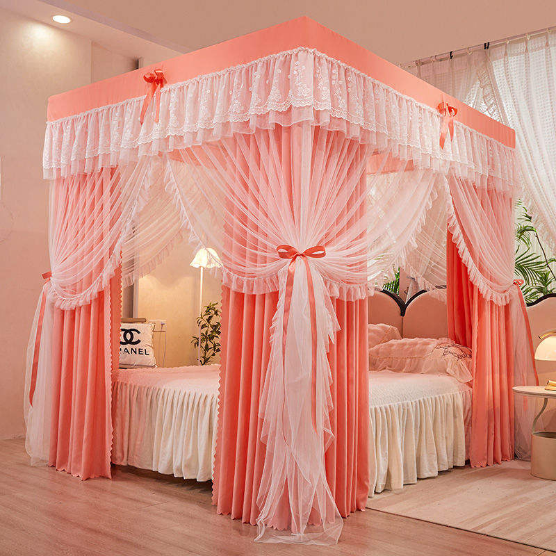 Four Door Double Layered Thickened Romantic Luxurious Royal Palace Style Shading Floor Bed Curtain Mosquito Net