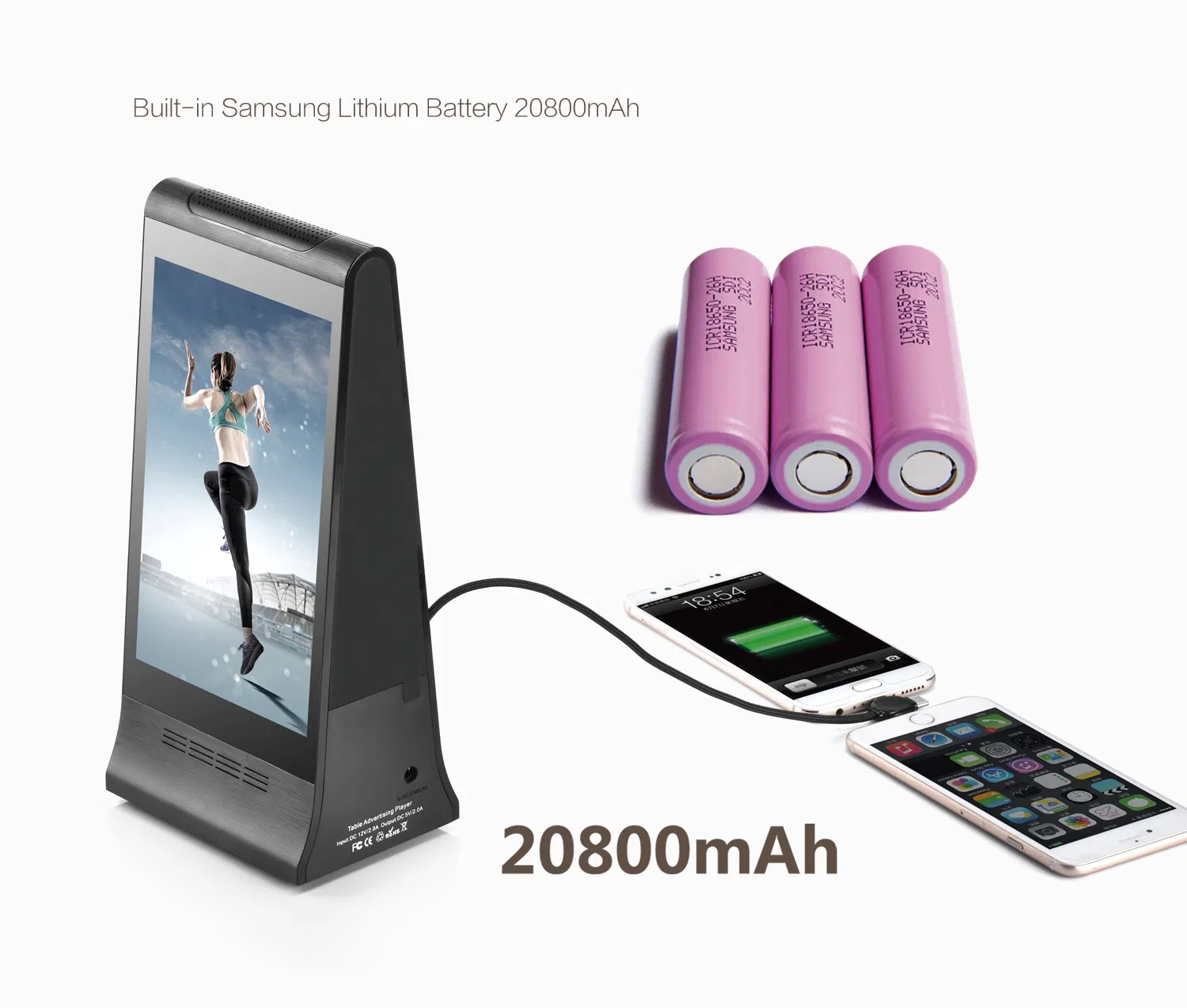 8-Inch Android 8.1 WiFi Remote Control Restaurant Desktop Power Bank Advertising Player