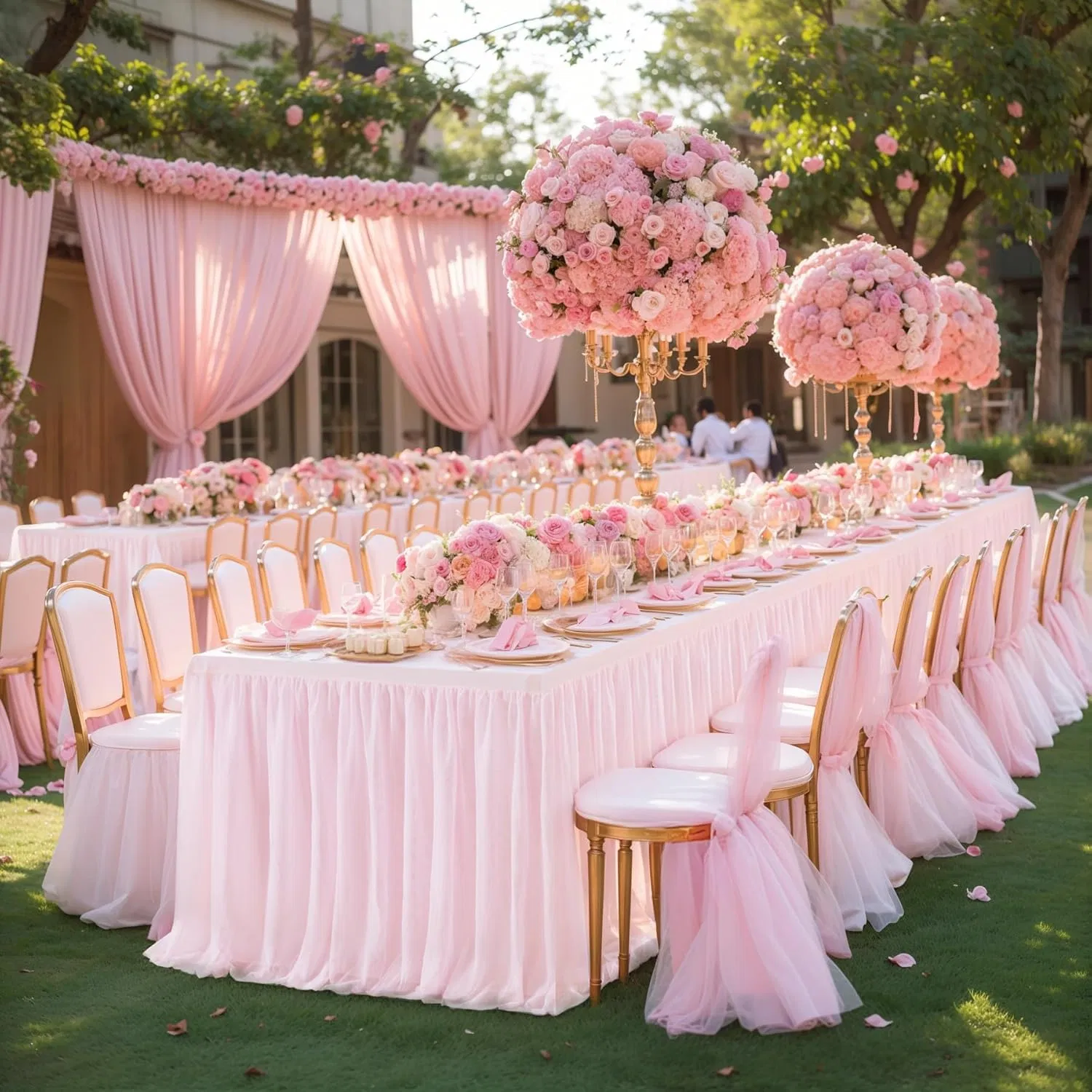 Elegant 6FT Pink Tulle Tutu Table Skirts for Weddings Birthday