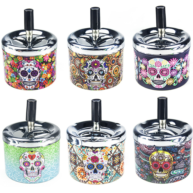 Press Type 95mm Metal Ashtray Sealing Cover Creative Skull Multifunctional Ashtray Smoking Accessories