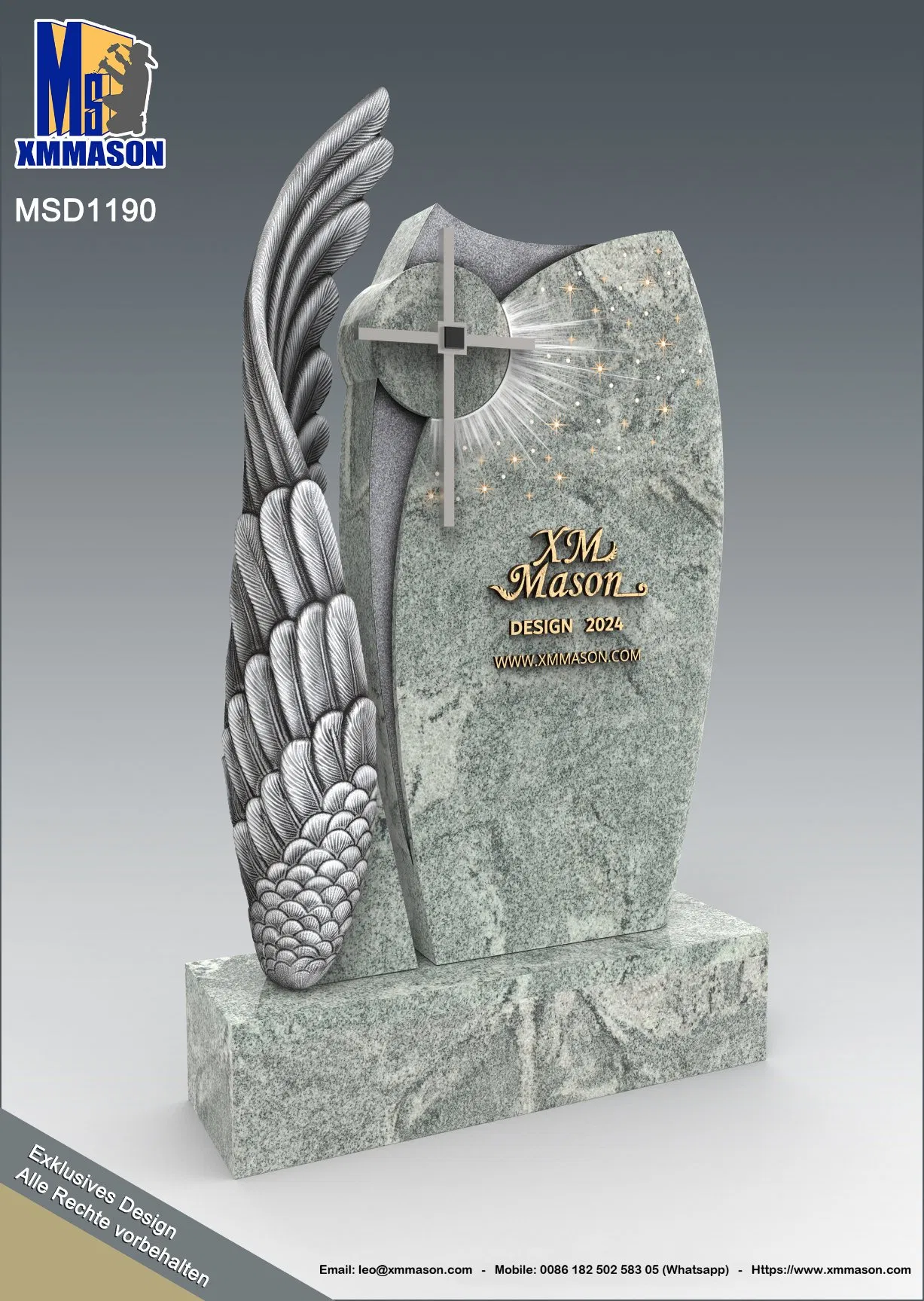 Upright Granite Cross with Wing Memorials Headstone