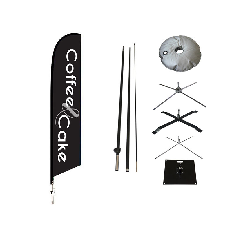 Fast Deliver Customizable Advertising Beach Flags with Full Fiberglass Flag Pole Ground Spike and Cross Stand