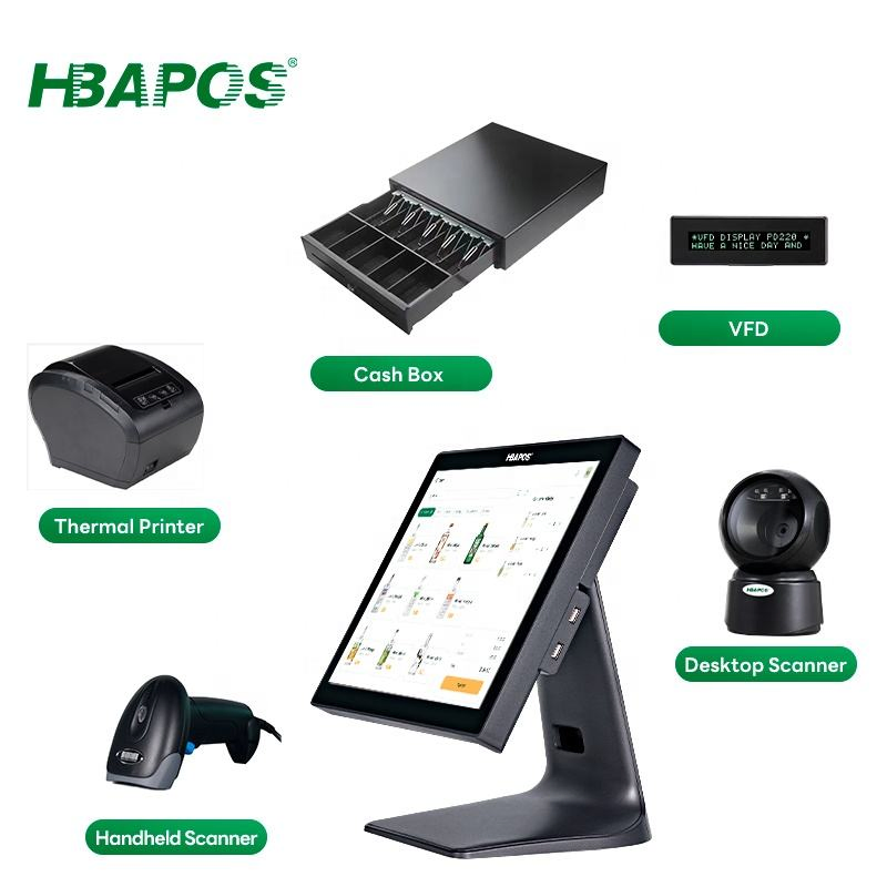 Restaurant POS System 15 Inch Touch Screen All in One Wins Cash Register Billing POS Terminal for Retail Sale