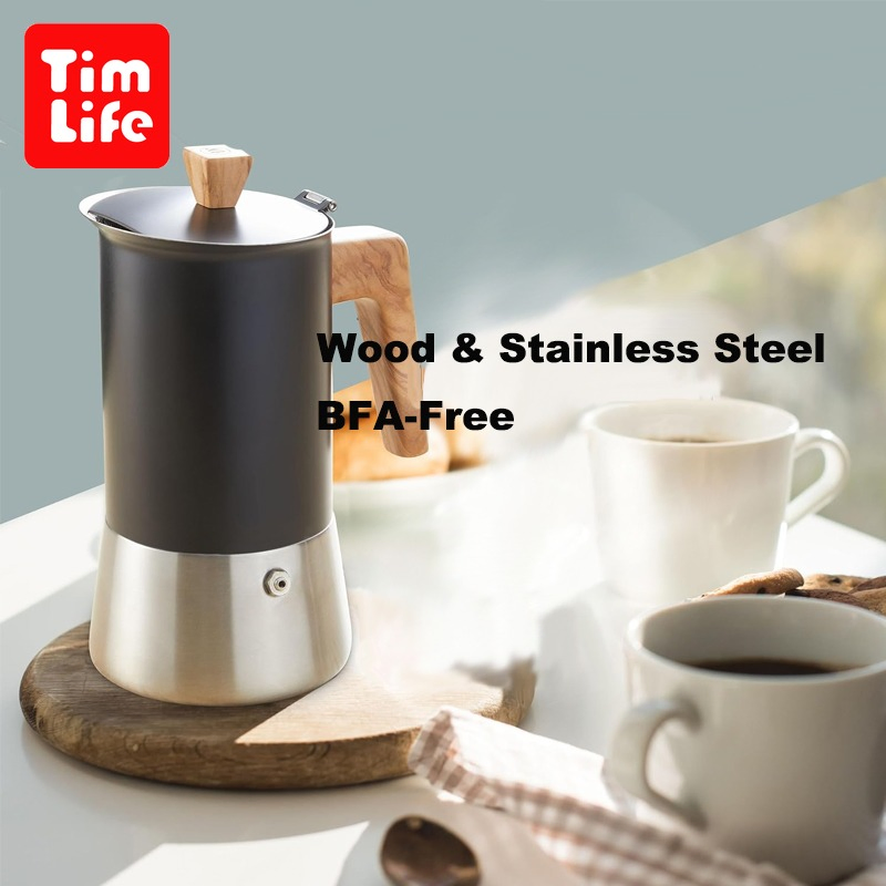 Wooden Handle SS304 Coffeemaker Induction Espresso Moka Pot Mocha Pot