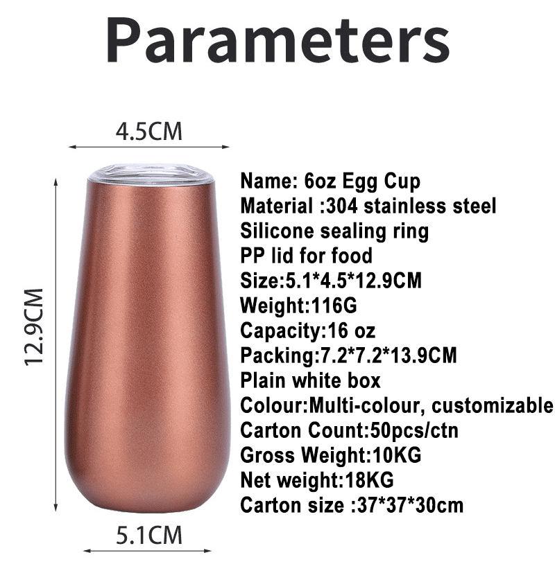 6oz Double Wall Stainless Steel Insulated Champagne Flute Wine Tumbler