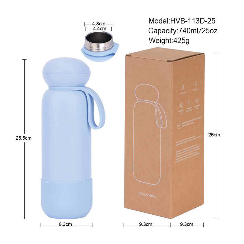 Durable 18/8 Stainless Steel Water Bottle Non-Slip Base Boot Mushroom Lid Cup