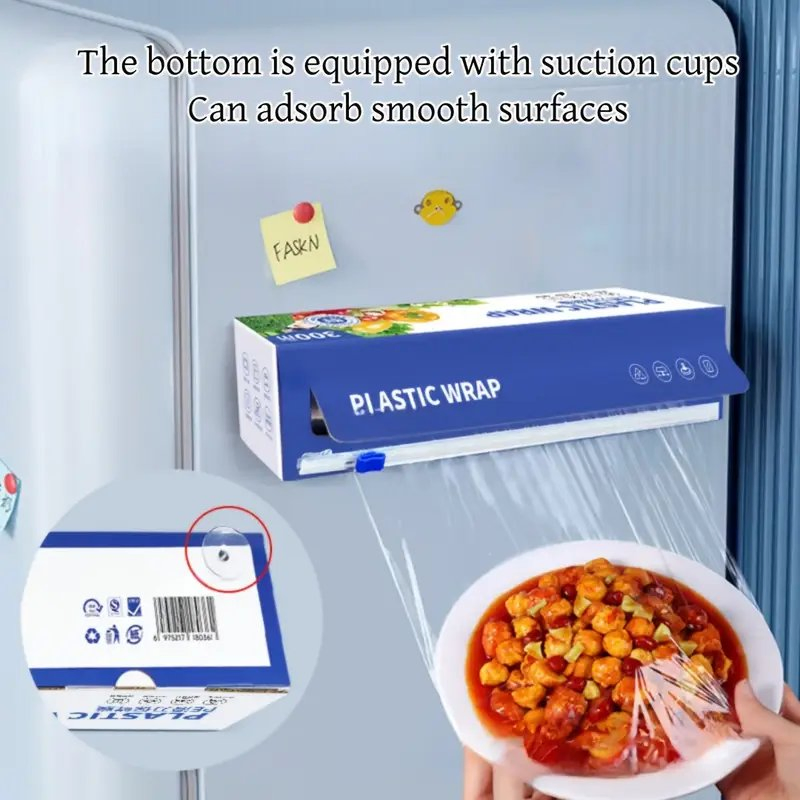 PE Plastic Wrap Cling Frim with 984FT/300m - Super Durable, Hand-Tear, Trouble-Free, Perfect Cutting, Suction Cup Cutter, Ideal for Kitchen & Holiday Gifts