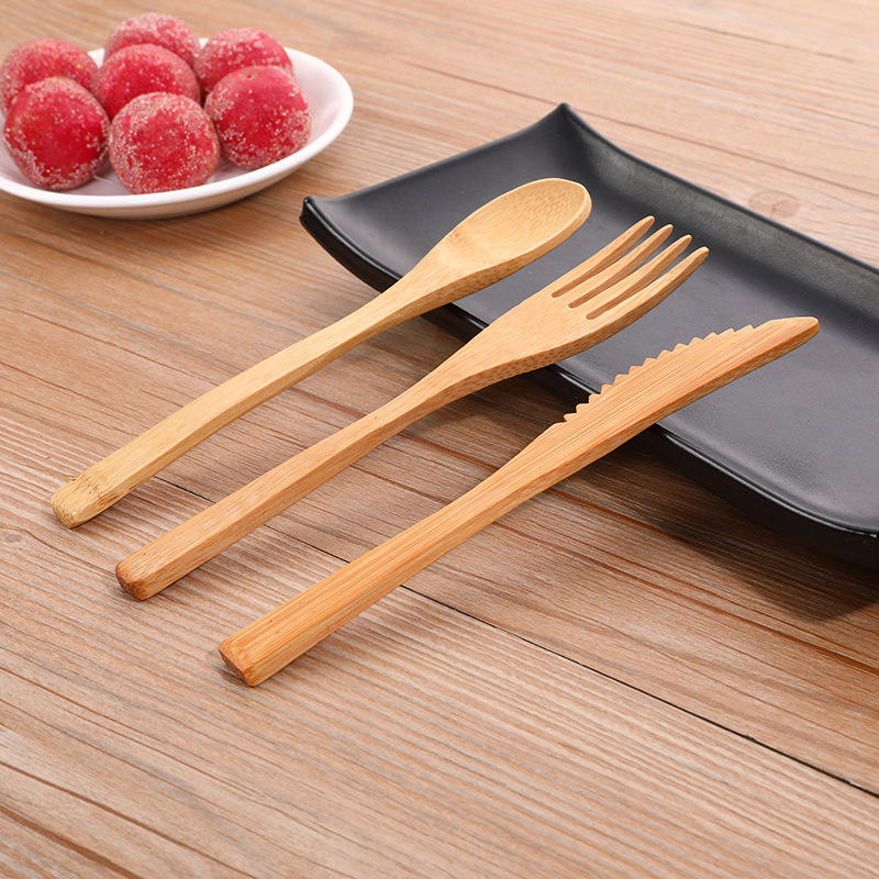 Wholesale Kitchenware Cutlery Flatware Set Custom Logo Natural Eco-Friendly Bamboo Knife Fork Spoon