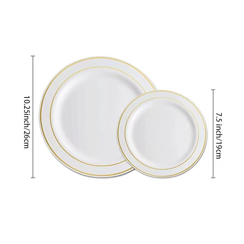 6/7/7.5/9/10/10.25inch 25PCS Disposable Plate Plastic Plate Gold