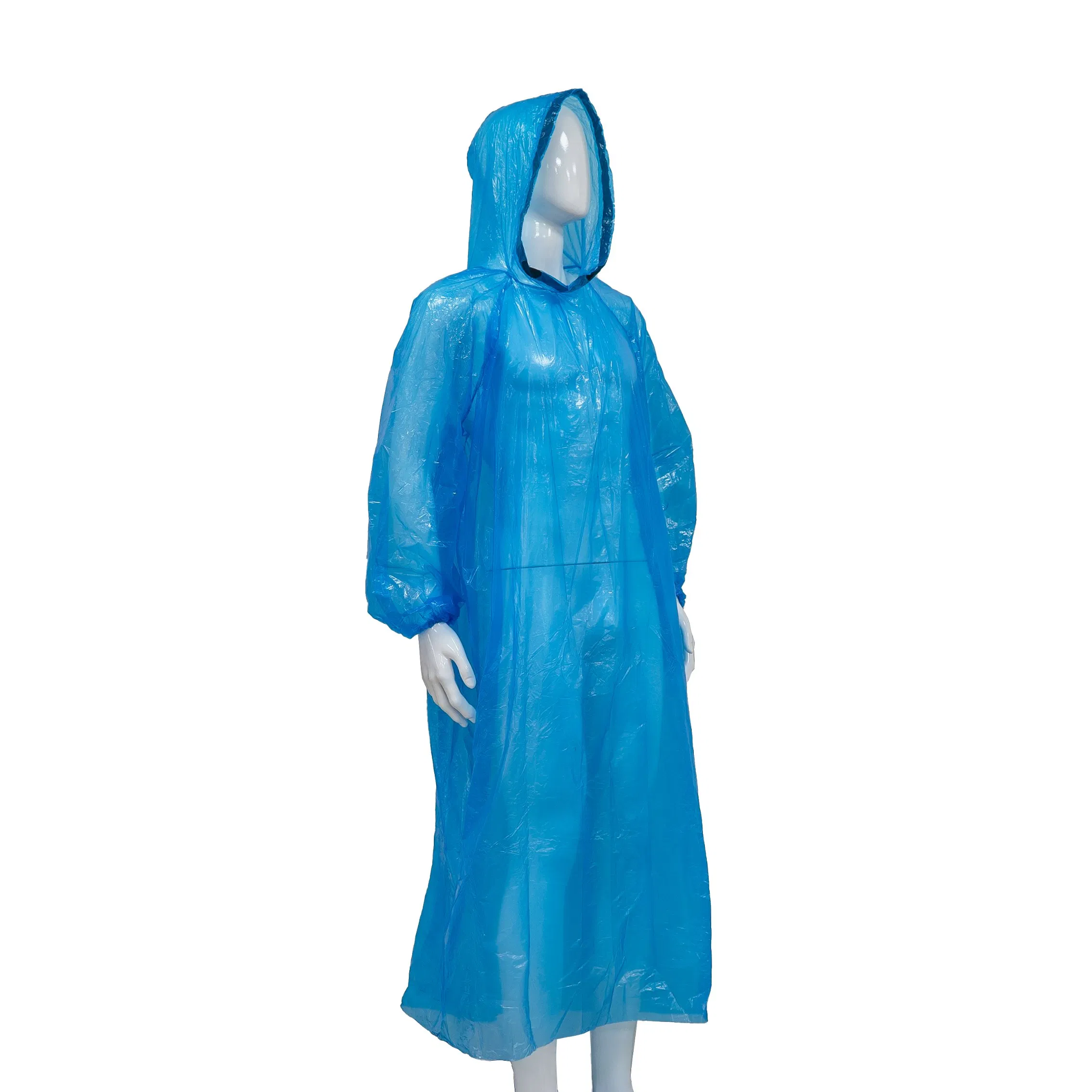 Blue/White Adult Disposable PE Plastic Raincoat Waterproof Rain Poncho