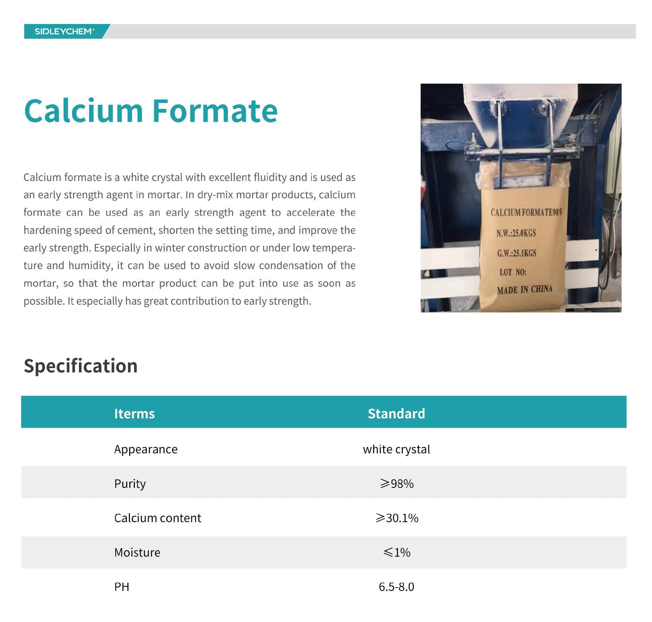 Calcium Formate Early Strength Agent Construction Grade