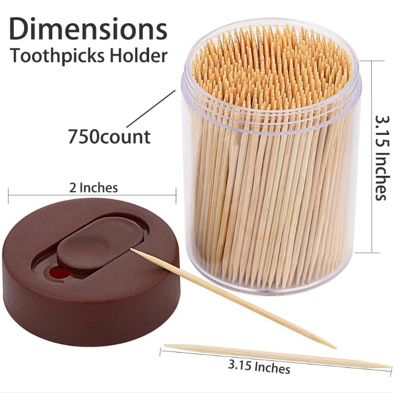 Toothpick Holder Dispenser, 3000 Count Bamboo Toothpicks with 4 Reusable Toothpick Dispenser, Sturdy Smooth Health Toothpicks for Party, Bar, Olive, Barbecue, F
