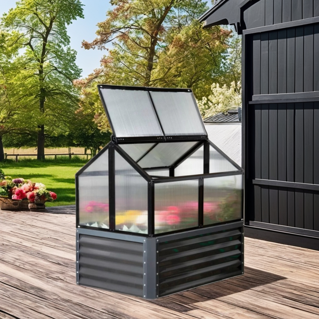 Теплица мини с крышей приподнятая грядка для двора