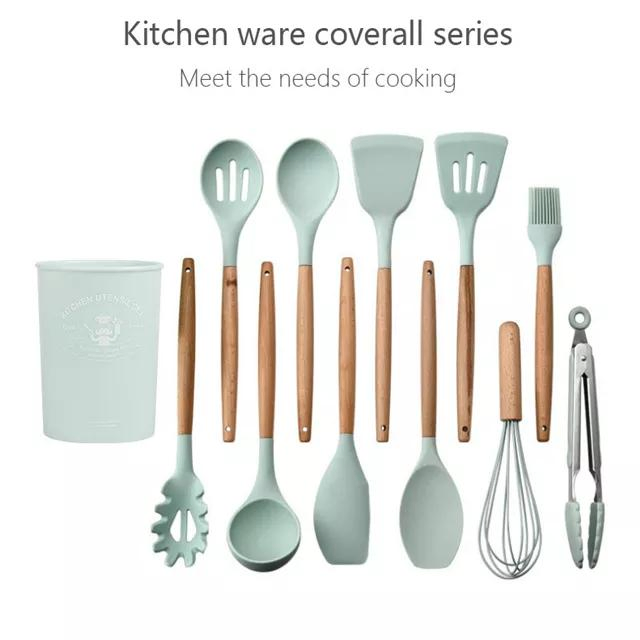 12PCS/Set Food Grade Silicone Kitchen Tools Set with Wooden Handles Kitchenware