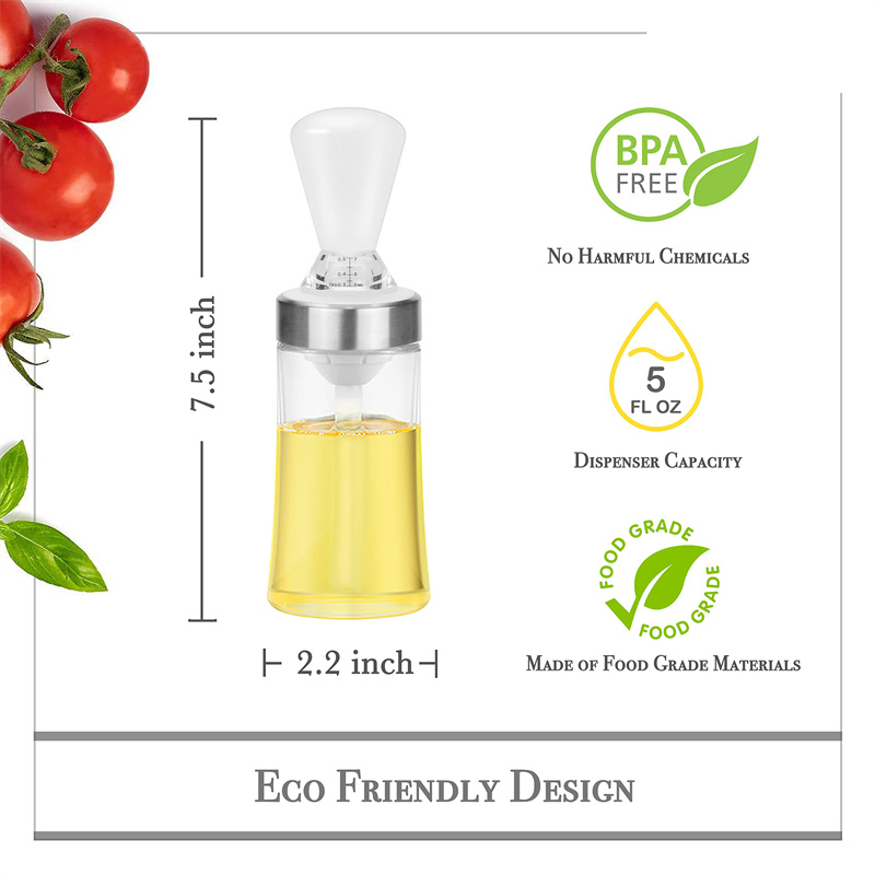 2 in 1 150ml Glass Olive Oil Dispenser Bottle with Basting Brush for Cooking Frying Kitchen