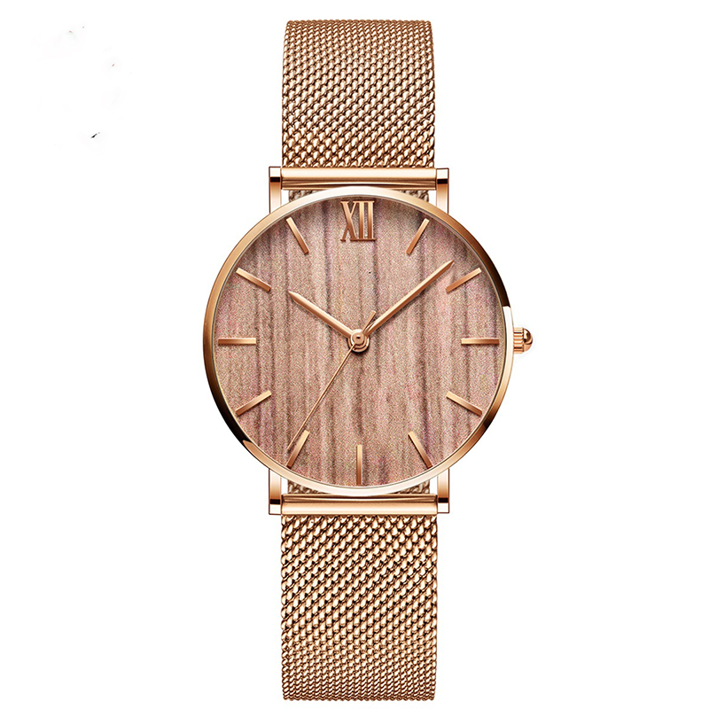 Popular Niche Minimalist Wood Feeling Woven Strap Fashion Design Wristwatch