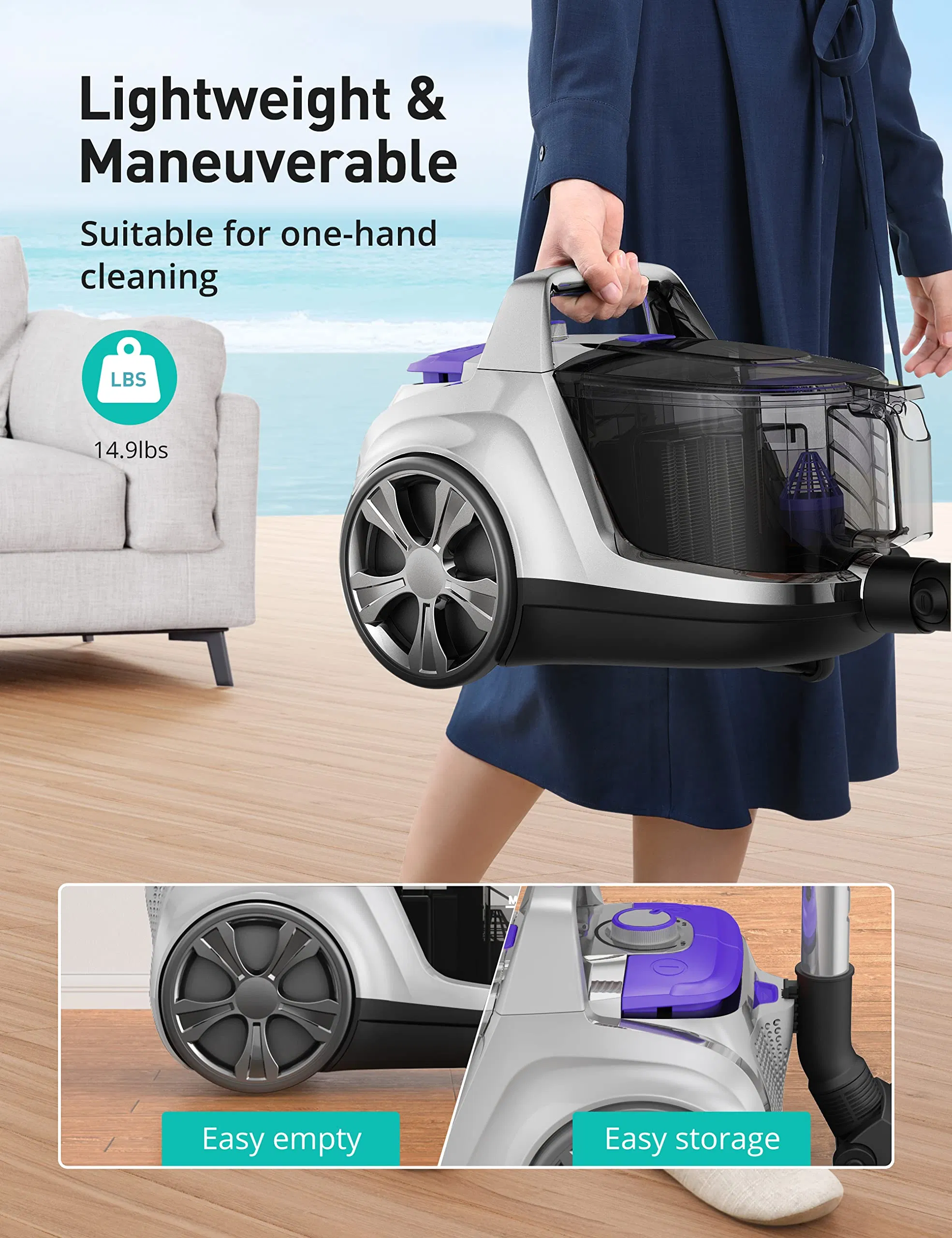 Hot Sale New Lightweight 1200W Power HEPA Filter Bagless Canister Vacuum Cleaner