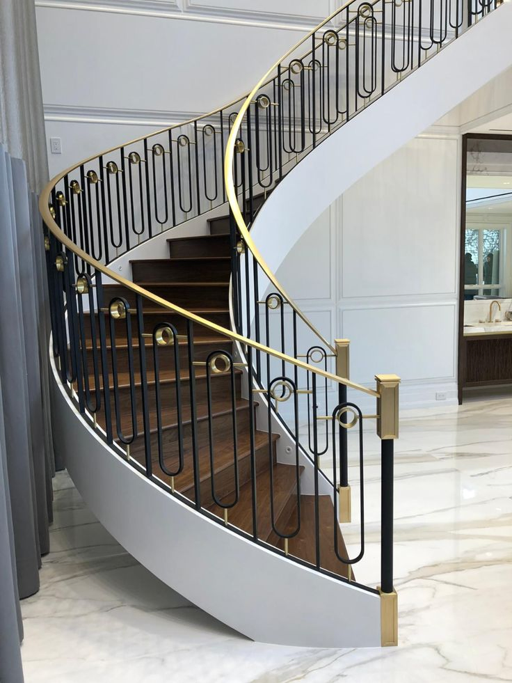 Antique Steel Staircase Wrought Iron Steel Curved Staircase Marble Step Spiral Staircase Design