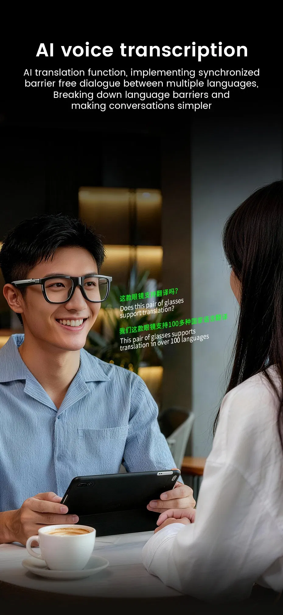 China Factory Price Fashion Electrochromic Lens 4-Speed Tint Adjustment Bluetooth Call Music Playback Audio Smart Sun Glasses with Ai Translation