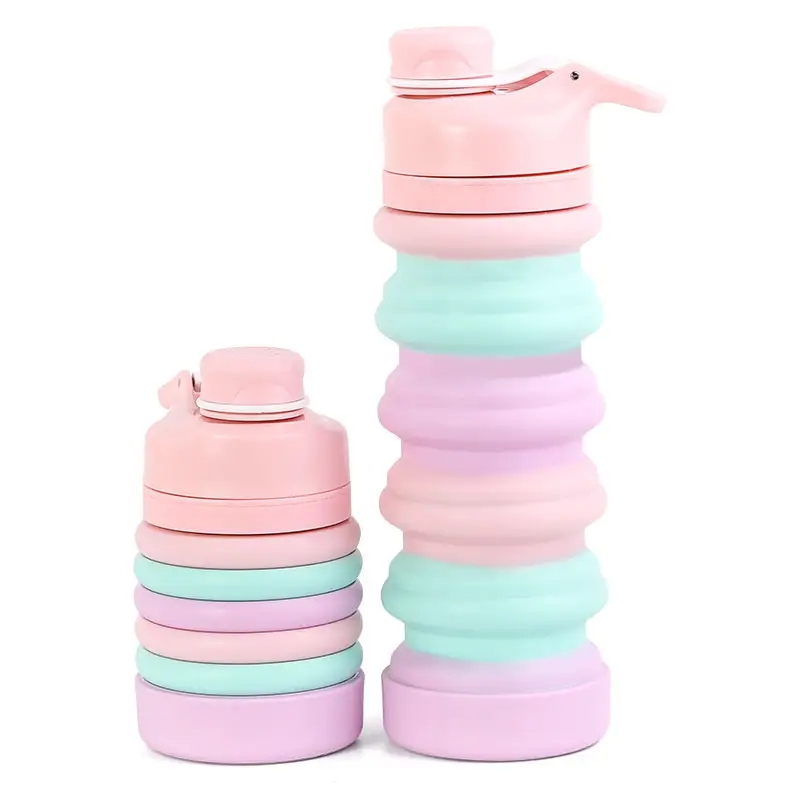 Wholesale Motivational Gym Silicone Collapsible Drinking Bottle Water with Straw