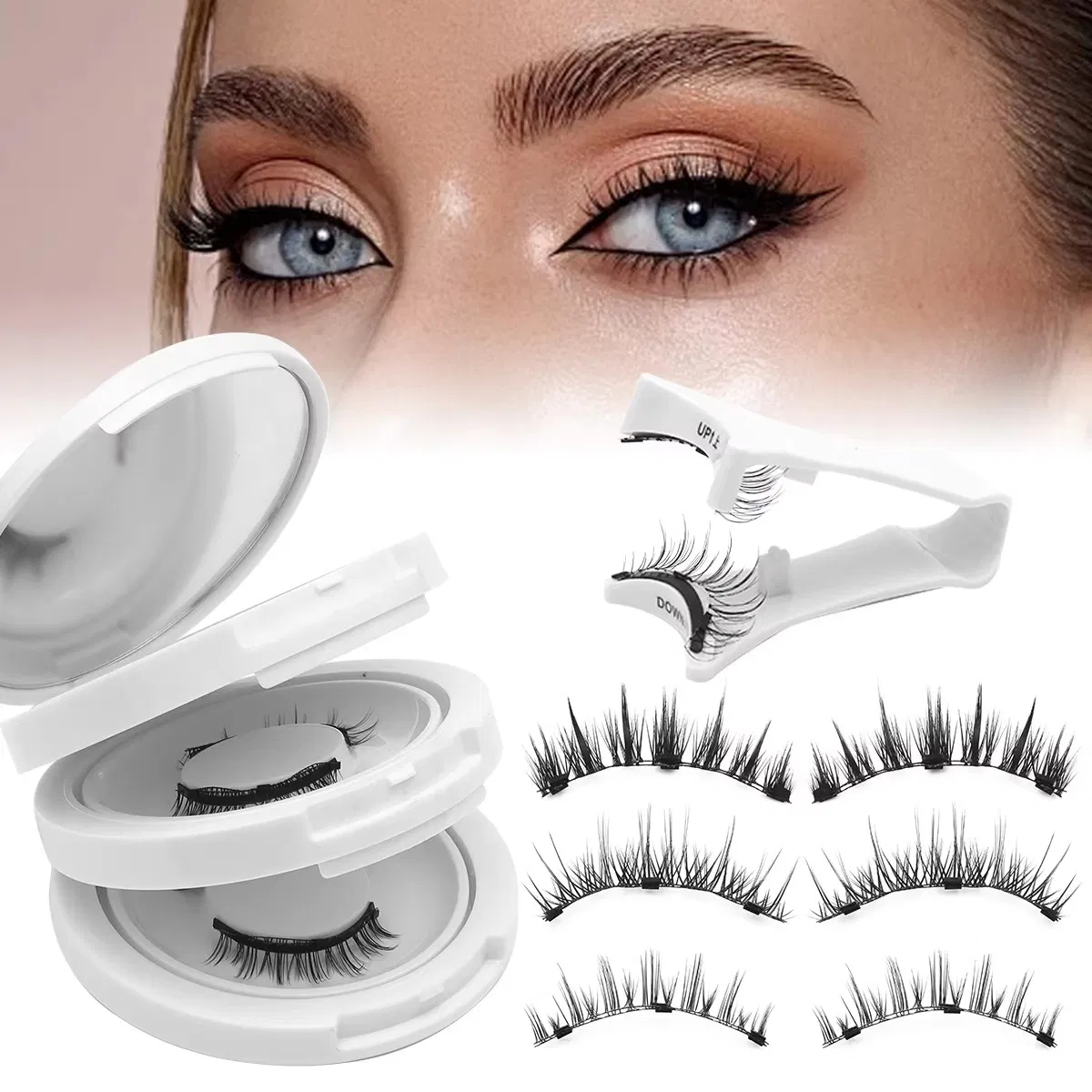2025 Hot Private Label Natural Magnetic False Eyelashes No Glue Magnetic Eye Lash with Applicator False Eyelashes