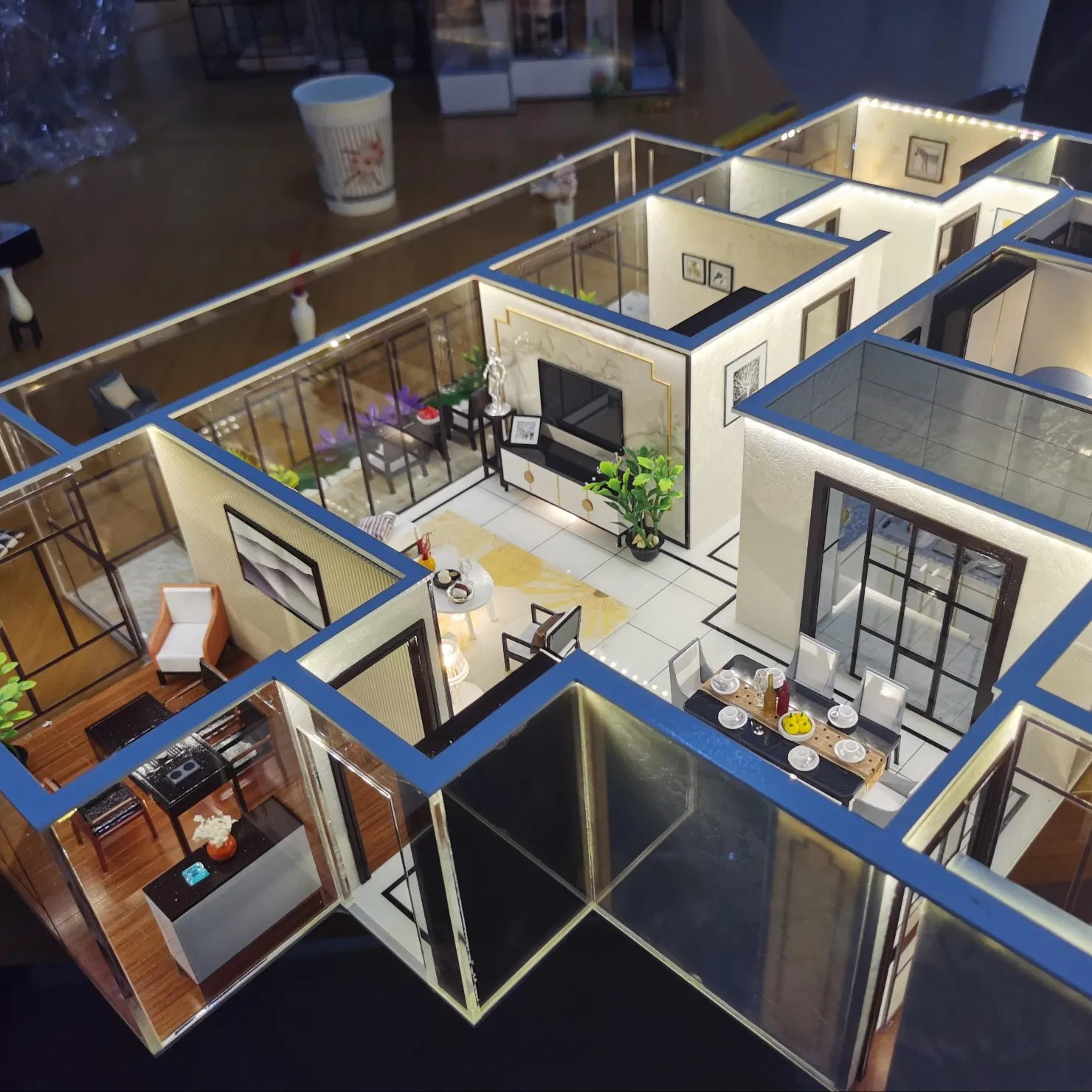 Premium Custom Modern Interior Layout Model with Miniature Landscape Display