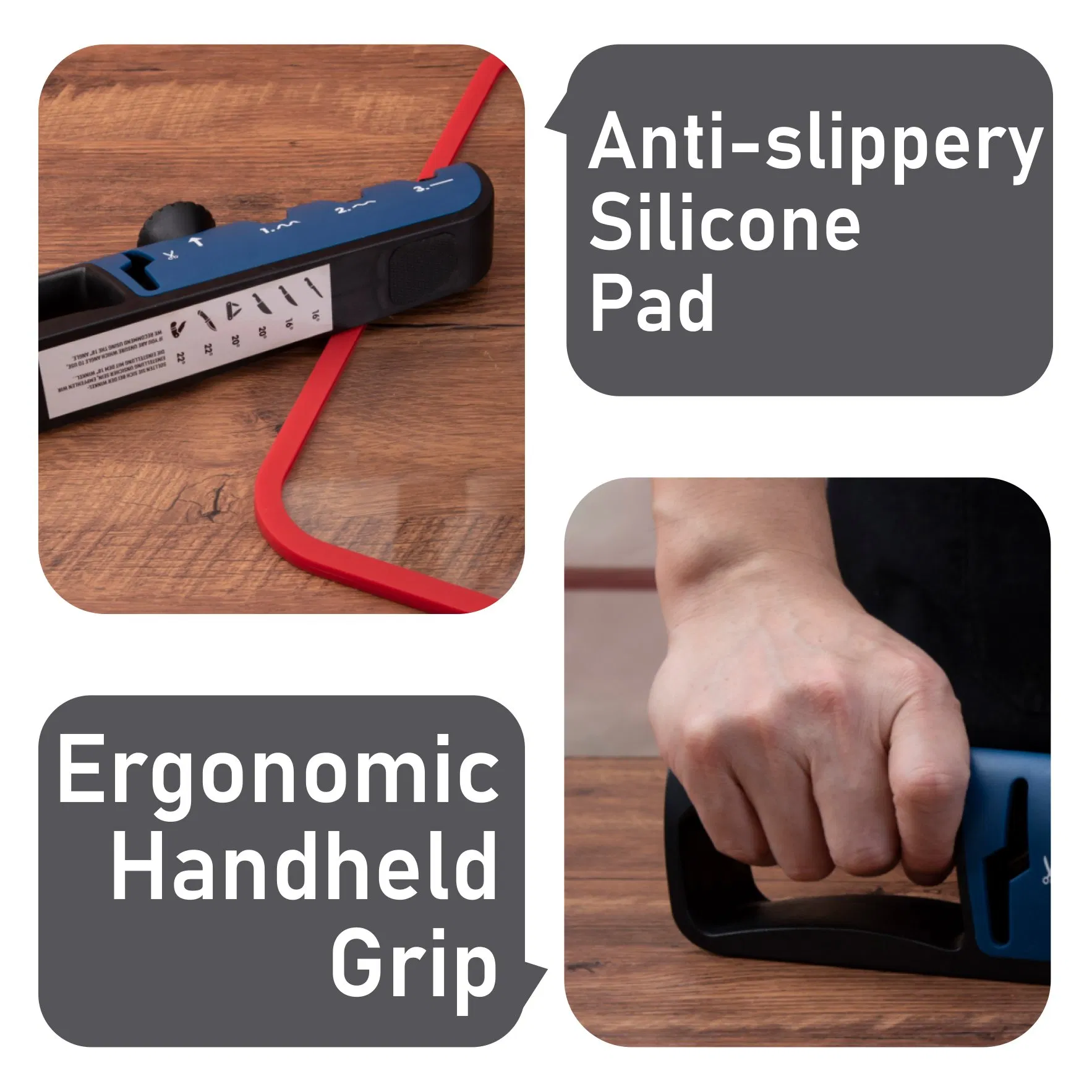 Blue Adjustable Manual Knife Sharpener 16-22° 3-Stage with Scissor Sharpening Slot