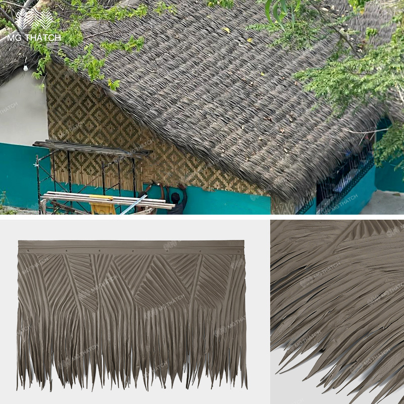 Gray Color Artificial Palm Thatch Roof Hdep Plastic Synthetic Straw Thatched Roof