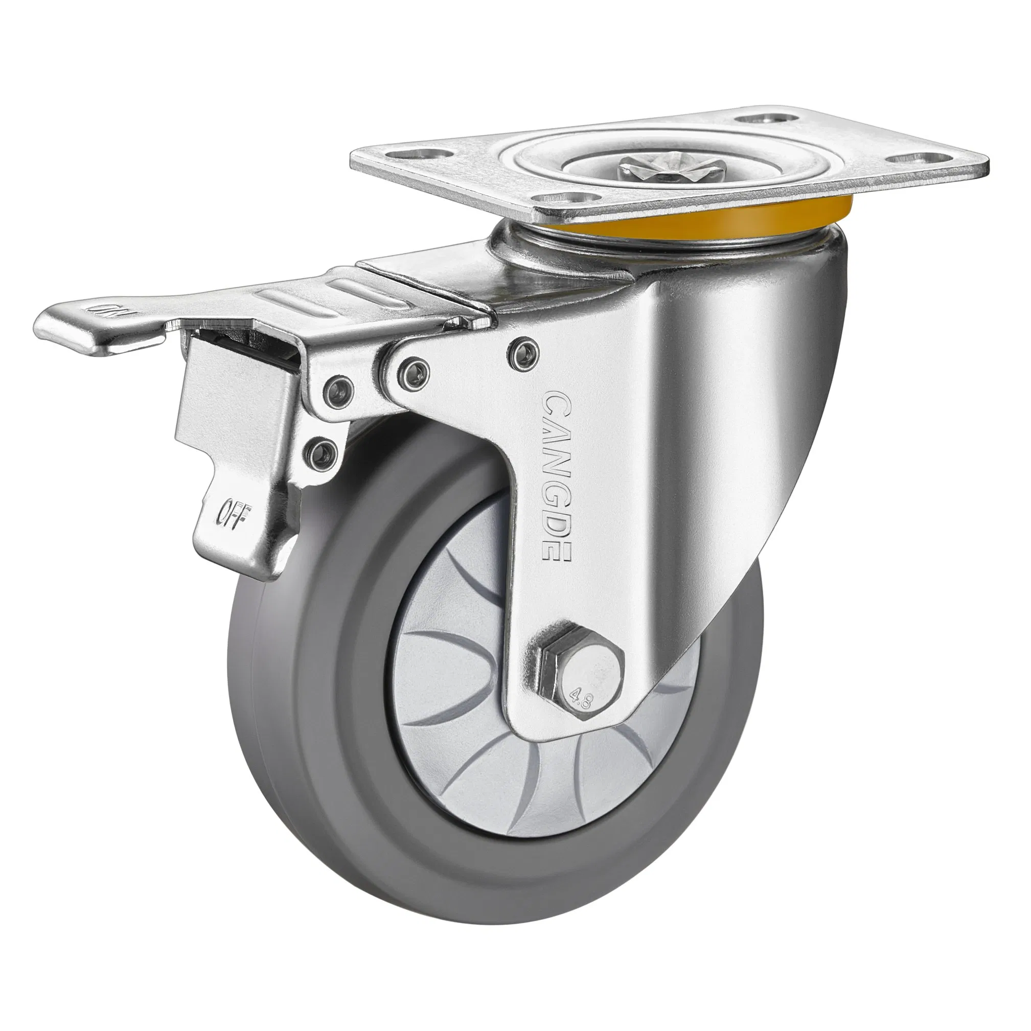 Non-Marking & Quiet Grey TPR Rubber Casters, Medium Load Capacity
