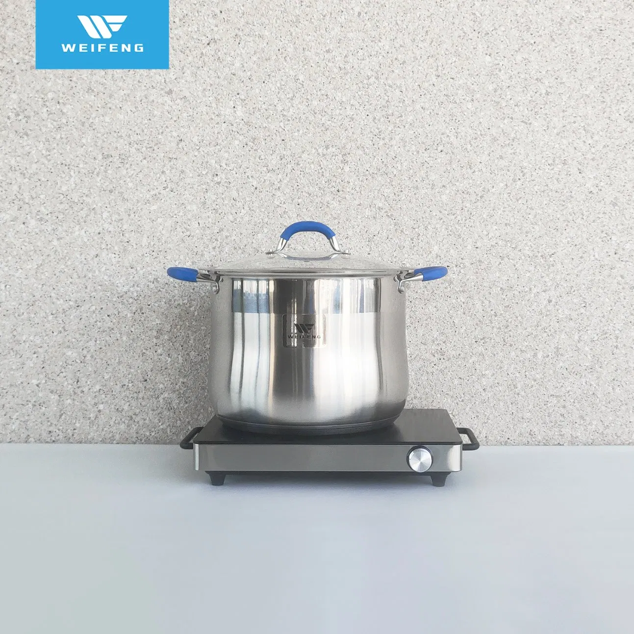 9 Pieces Stock Pot Stainless Steel Cookware with Blue Silicone Handle