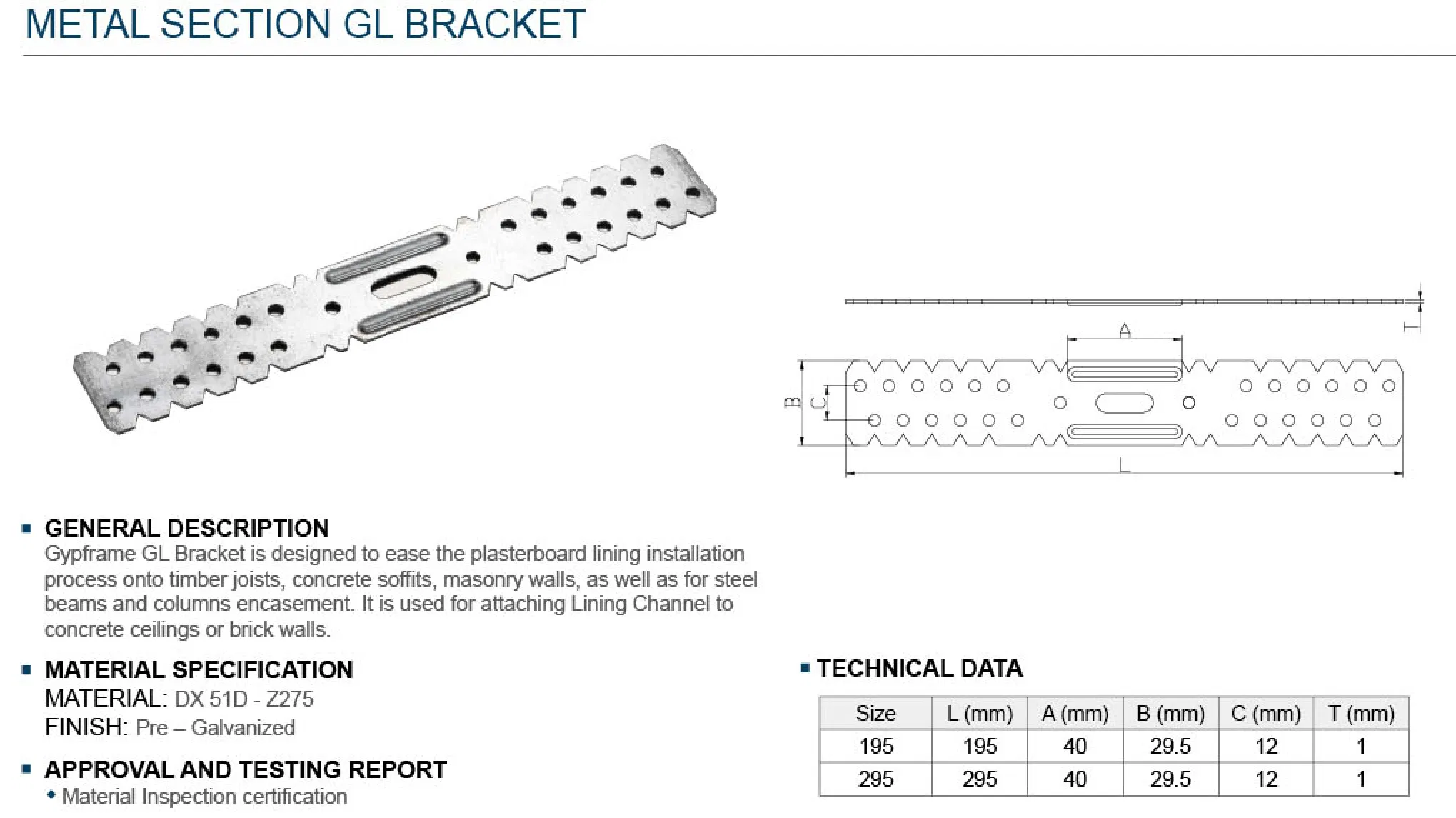 Dx51d-Z275 Concrete Ceilings Brick Walls Drywall Mount Gypframe Gl Bracket for Plasterboard Dry Lining Systems