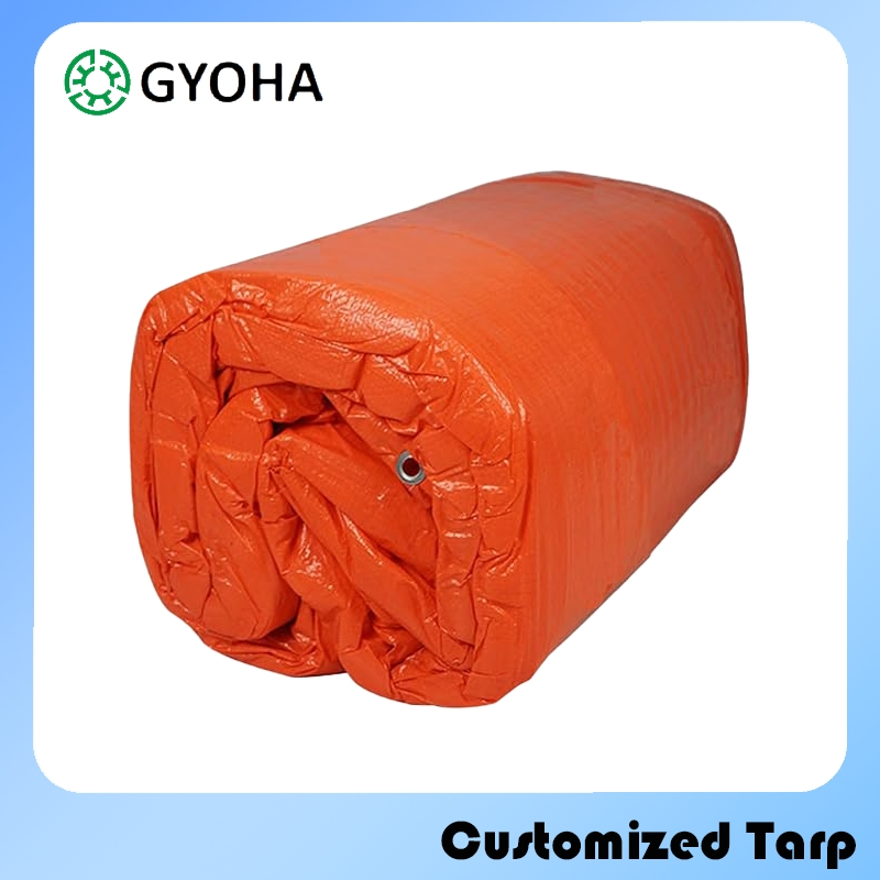 8*8 Orange UV Fire UV Resistant PE Sheet Coated Windproof Waterproof Light Duty PE Tarpaulin for Pallet Cart Trailer Agricultural Truck Cover Tarp.