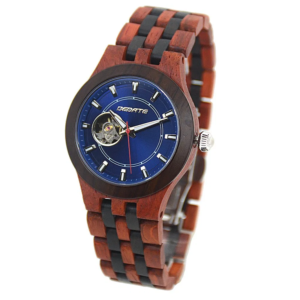 New Trending Wooden Mens Watches Rose Wood Mechanical Movement Waterproof Factory Price OEM/ODM Private Label Watch with Box