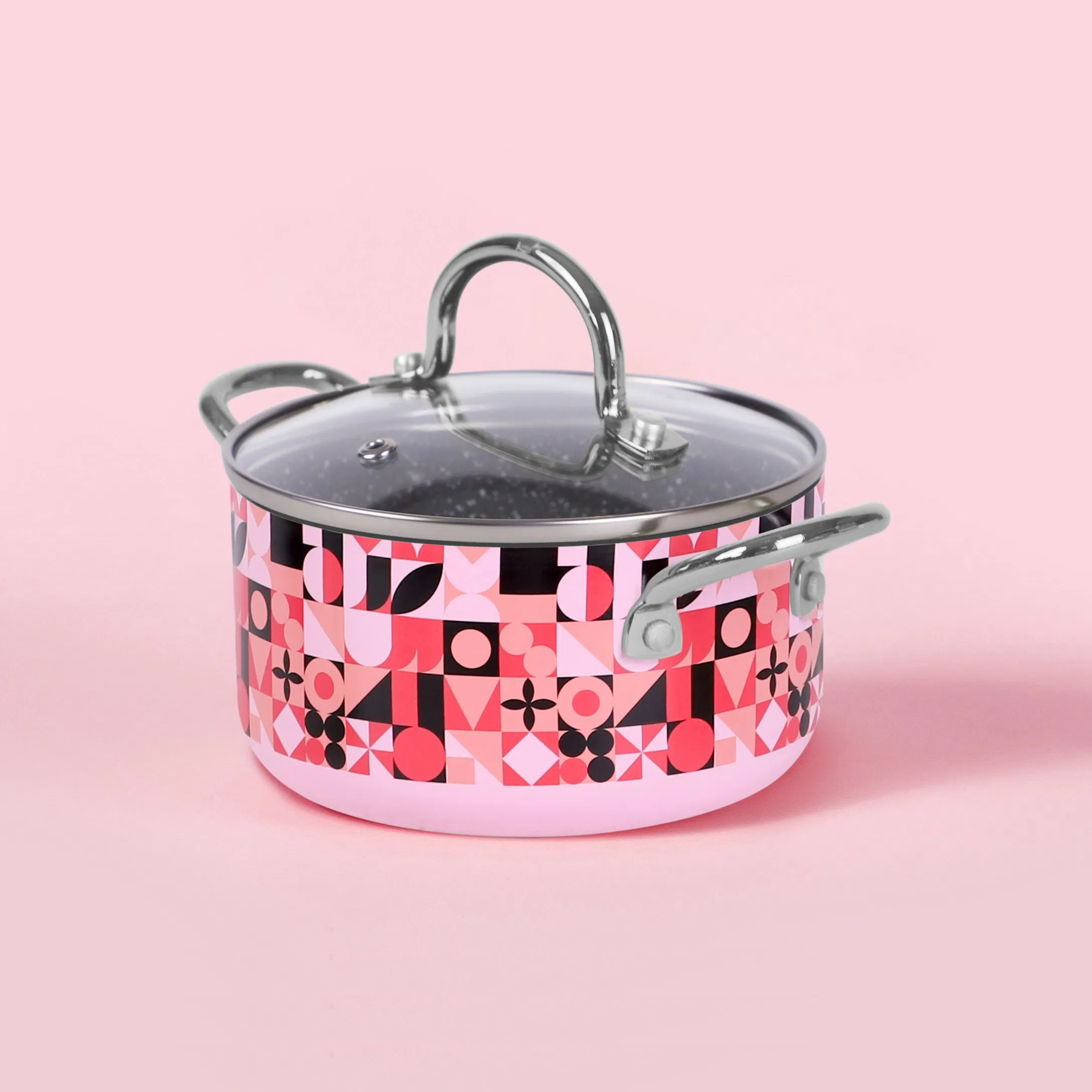 colorful Printed Pattern Nonstick Sauce Pot 16cm Aluminium Casserole with Lid