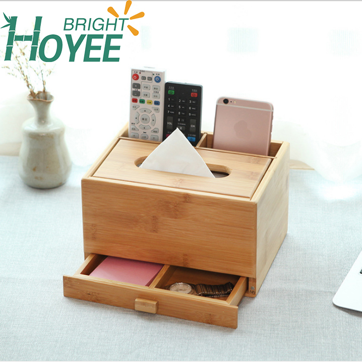 Eco-Friendly Multifunction Desktop Organizer Box Tissue Box with Drawers Pen Pencil Holder Phone Holder