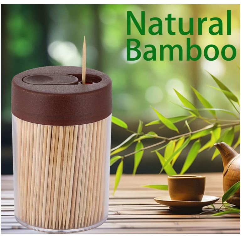 Toothpick Holder Dispenser, 3000 Count Bamboo Toothpicks with 4 Reusable Toothpick Dispenser, Sturdy Smooth Health Toothpicks for Party, Bar, Olive, Barbecue, F