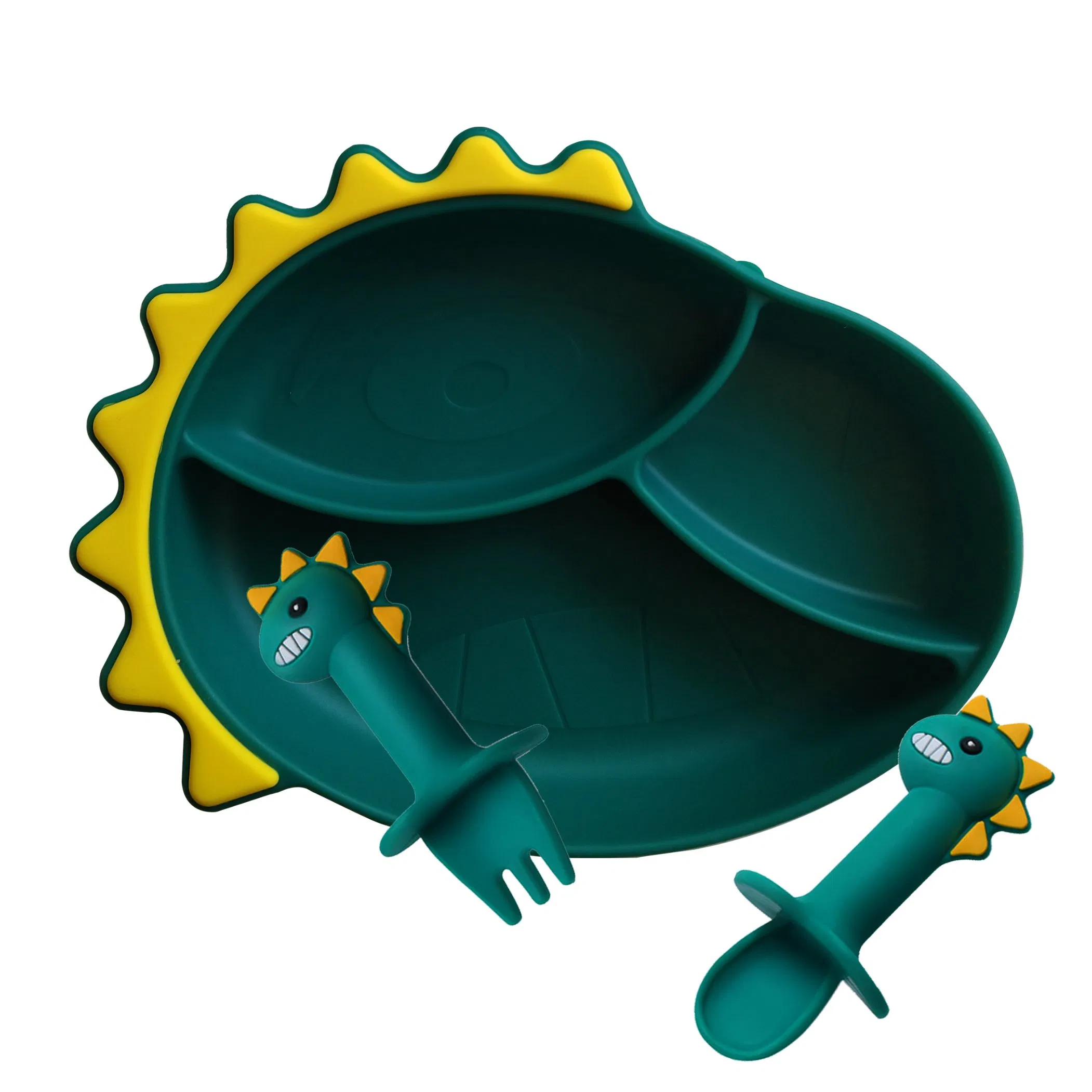 Cute Dinosaur Silicone Baby Feeding Plate and Utensils Set