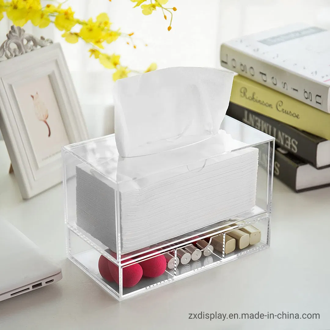 Clear Paper Towels Dispenser Acrylic Tissue Boxes with Storage Drawer