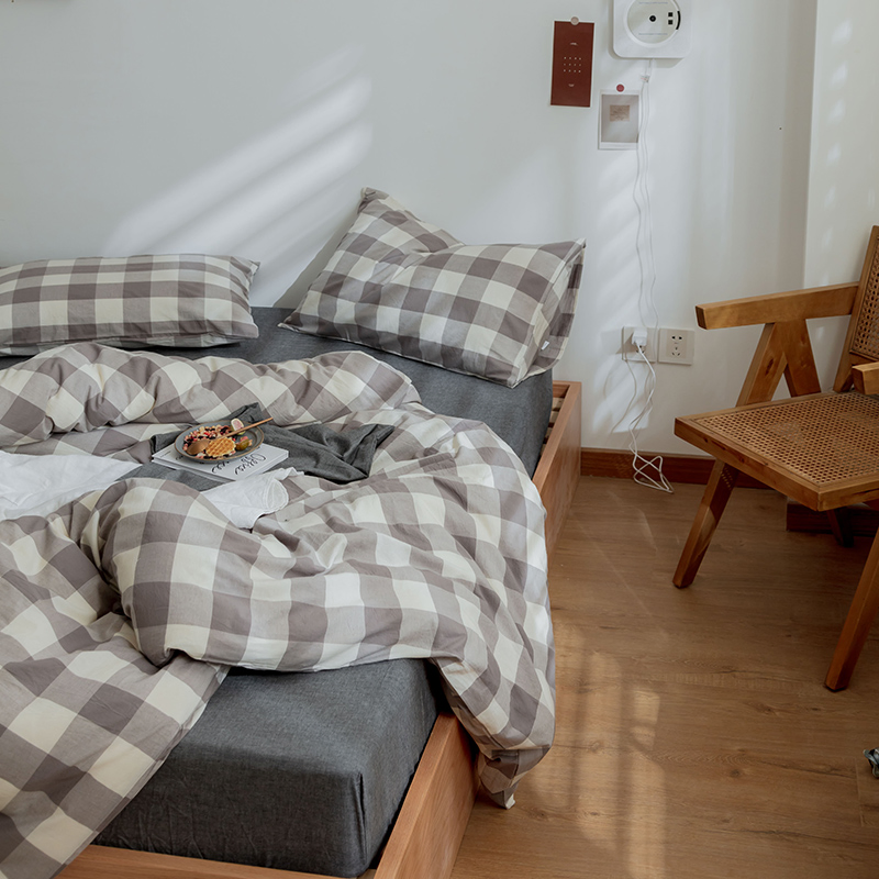 Washed Cotton Comforter Black Grey Striped Bedding Set