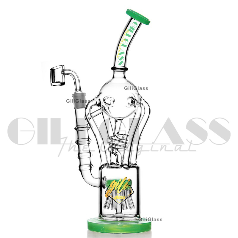 Gili-361 Giliglass 13 Inches Recycle High Borosilicate Glass Smoking Pipe DAB Rig Green Water Pipe