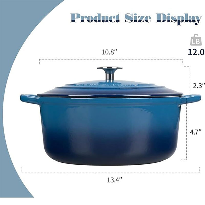 5.5 Quart Enameled Cast Iron Dutch Oven Pot Bread Baking, Bread Oven, Crock-Pot Artisan Round Lake Blue