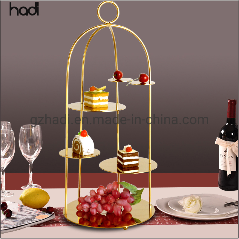 Party Decorative Wedding Buffet Tableware Pink Rose Gold Color Bird Cage Display Buffet Fancy 3 Tier Stainless Steel Bird Cage Afternoon Tea with Stand