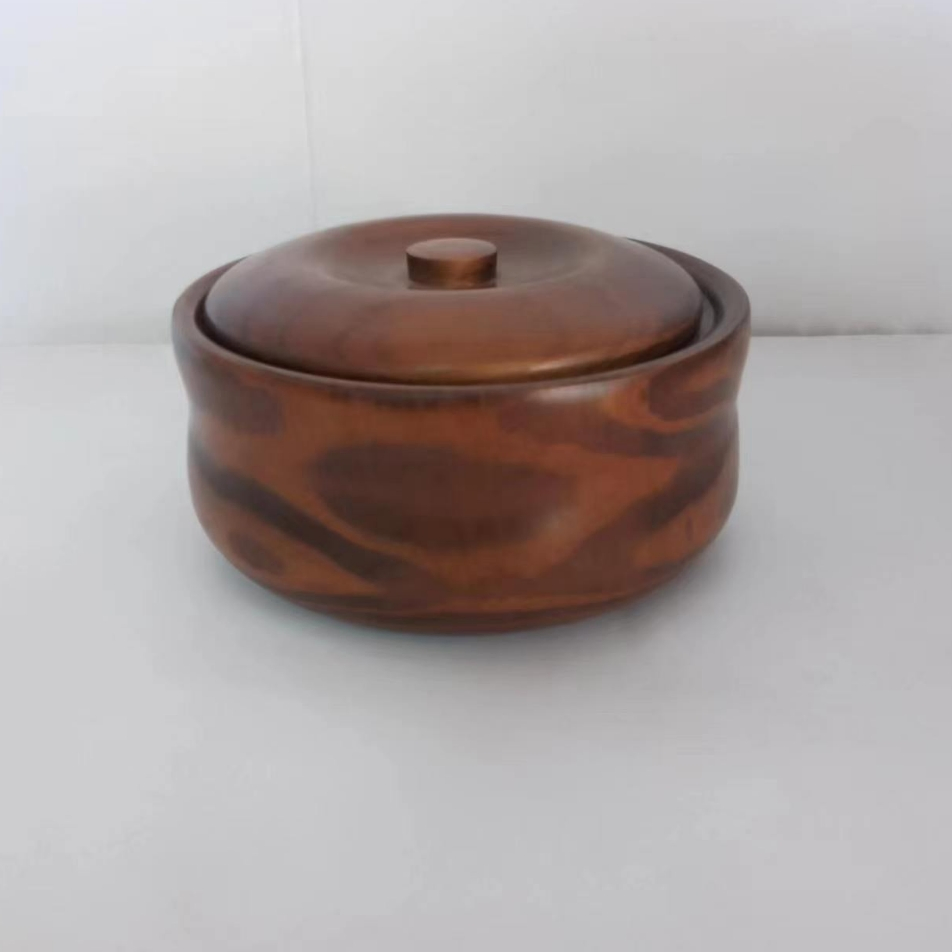 Wooden Dinnerware Soup Fruit Bowl with Lid