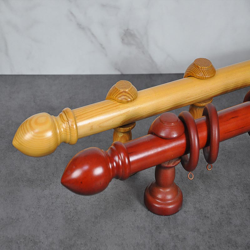 OEM Curtain Finials Brackets Wooden Curtain Pole Set 28mm Wood Curtain Rod