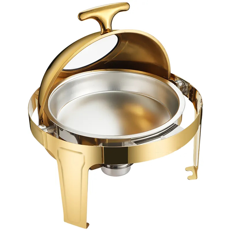 6L Chafing Dish Stainless Steel Tray Thermal Golden Food Warmer Hotel Stainless Steel Chafing Dish with Roll Top Lid