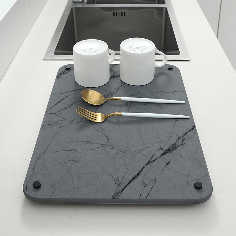Marble Design Bowl Dish Cup Knife Fork Quickly Absorption Drying Diatomite Stone Home Mat Placemat