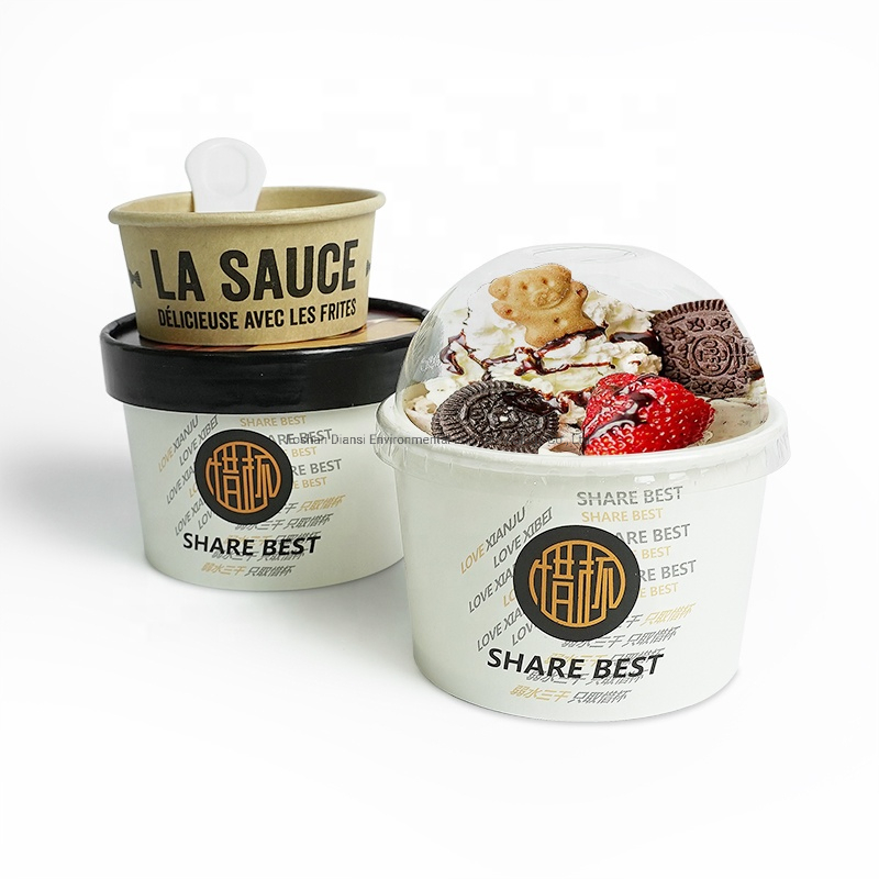 Customized Black Color Printed Ice Cream Paper Cup with Paper Lids
